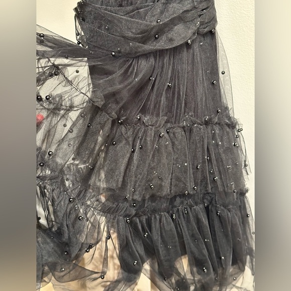 NEW Lulus Black Tulle Beaded Shoulder-Tie Tiered Mini Party Dress Women’s L READ - Picture 7 of 12